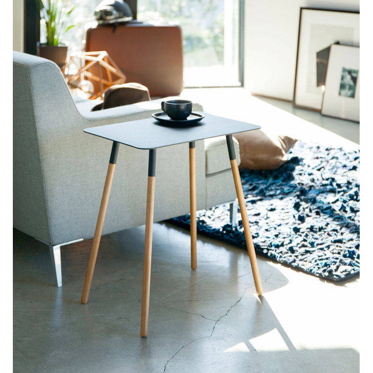 Yamazaki Home Modern Rectangular Side Table For Living Room Or Small Bedside Steel + Wood End ...